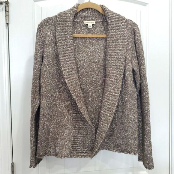 St John’s Bay Open Knit Womans Long Sleeve Brown/White Cardigan, SIZE XL - Picture 1 of 4